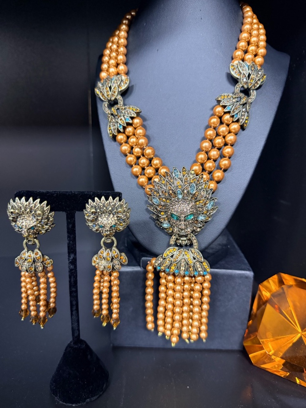 Heidi Daus Elegant Gold-Tone Pearl Statement Necklace & Earring Set